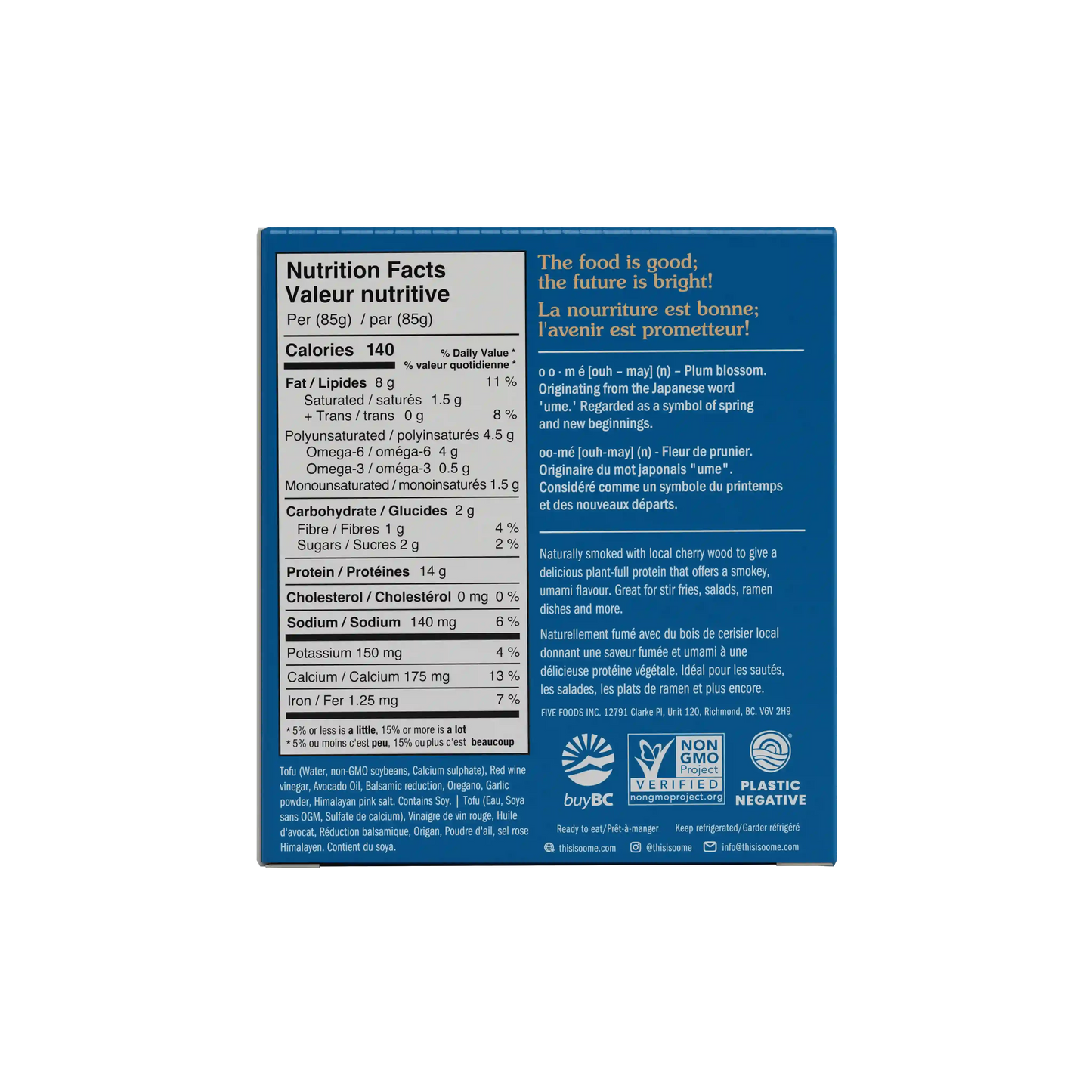 oome smoked tofu greek flavour packaging back of pack